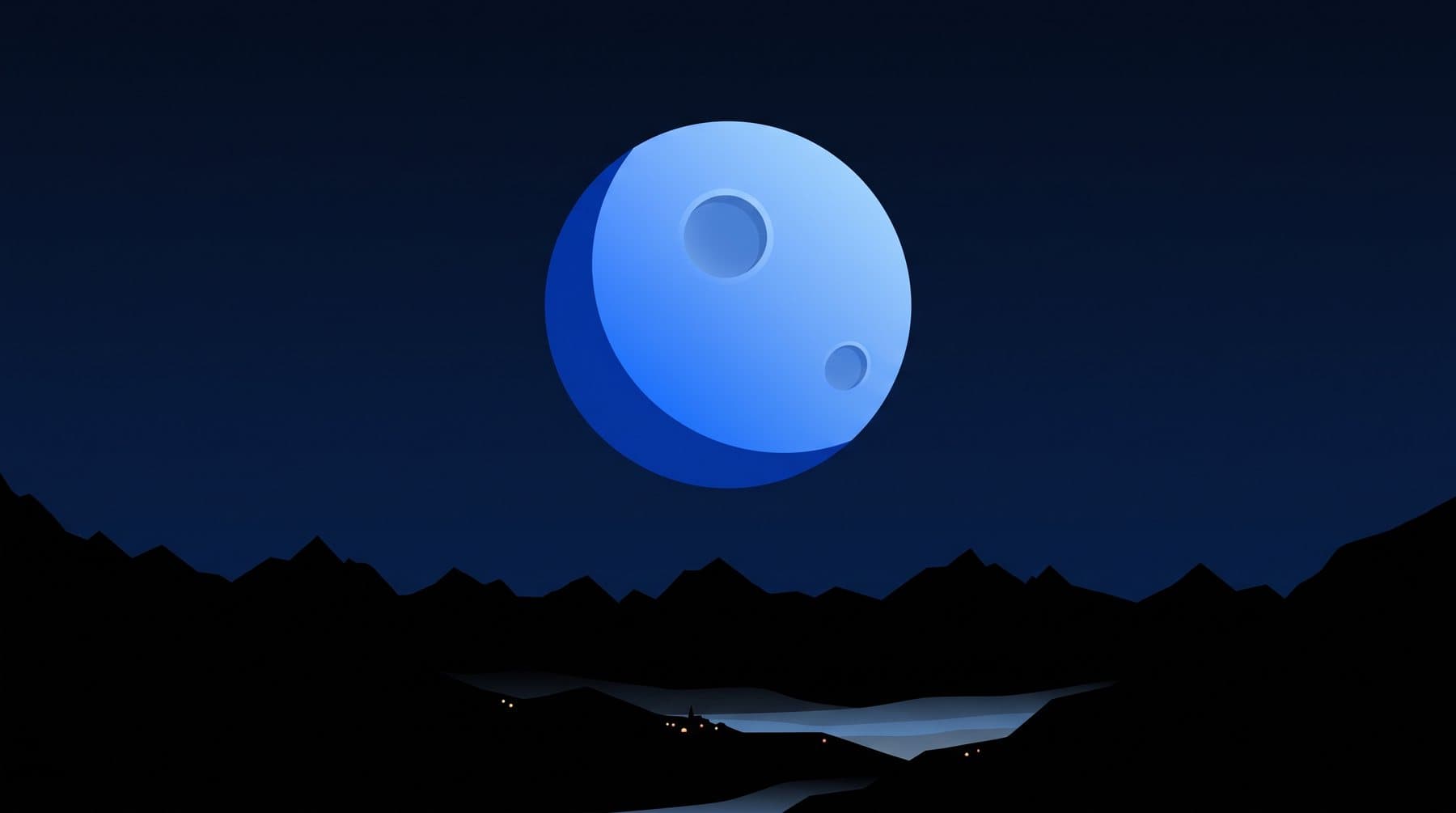 A blue moon rising over a Swiss alpine ridge at night